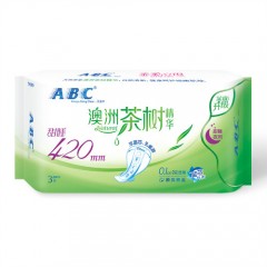 ABC夜用亲柔立围加长甜睡棉柔-澳洲茶树精华（3片420mm)型号：N89
